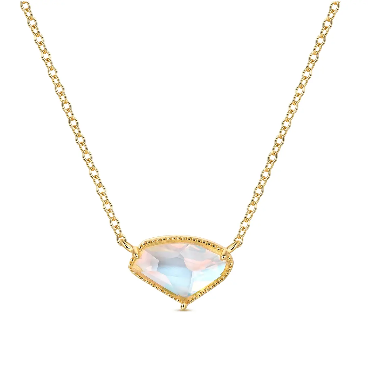 925 Silver-Plated Pendant Necklace with Geometric Aurora Faceted Crystal, Women's Elegant Layering Chain & Link for Casual Everyday Wear or Anniversary Gift, Zircon, Faceted Crystals, All Seasons, Cubic Zirconia