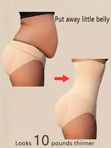 Women's high-waisted shapewear - apricot, Firm tummy control, buttock lift, smooth stretch fabric, solid stripe details, daily body contouring, Summer skinny, Body Sculpt, Underwear Womenswear