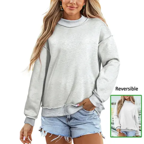 Asvivid Women Drop Shoulder Reversible Mock Neck Sweatshirt Loose Fit Long Sleeve 2-Way Wear Pullover Tops Soft Casual Fall Winter Sweatshirts Top Fashion Daily Wear Womenswear #sohochic