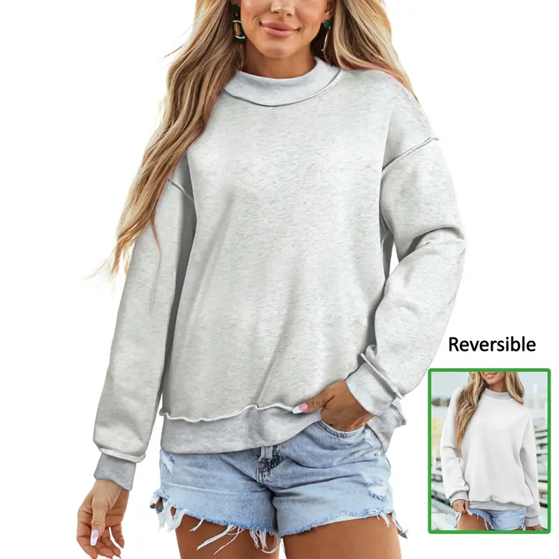 Asvivid Women Drop Shoulder Reversible Mock Neck Sweatshirt Loose Fit Long Sleeve 2-Way Wear Pullover Tops Soft Casual Fall Winter Sweatshirts Top Fashion Daily Wear Womenswear #sohochic