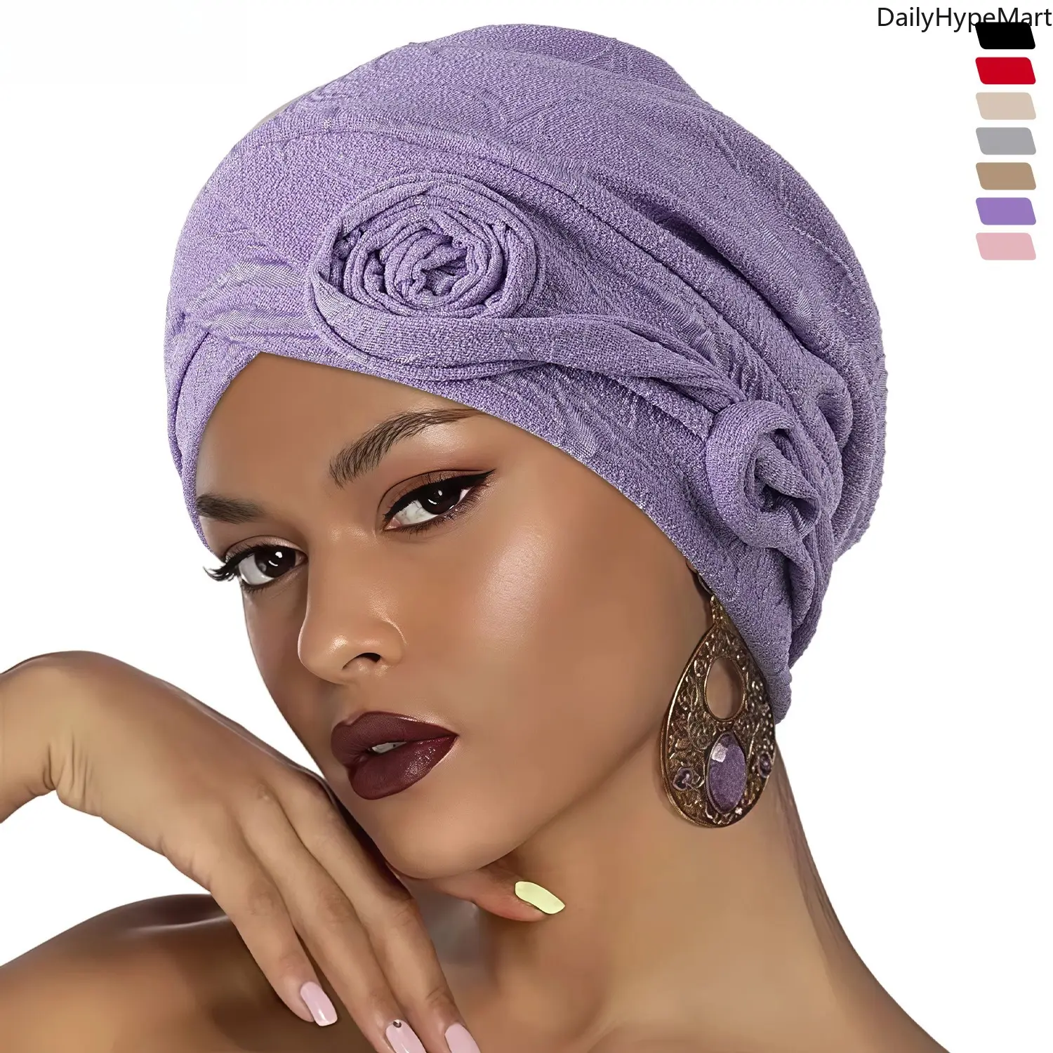 Head Wrap Cap for Women, Funky Boho Floral Scarf for Hair with Solid Color Band, Christmas and Engagement Accessory, Boho Floral Scarves, Anniversary, Memorial Day, Hairwraps, Fashion Hair Scarves