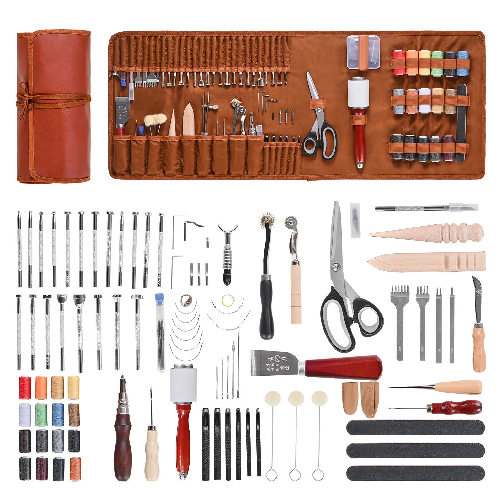 【Summerfinds】VEVOR Leather Working Tools Kit, 92 PCS Leather Craft Tools with Portable Leather Storage Bag, Engraving Punching Sewing Stamping Sanding Tools, Ideal for Beginners DIY Enthusiasts and Professionals