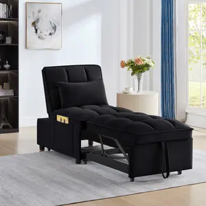 [Bellemave] 4 in1 Multi-Function Single Sofa Bed with Storage Pockets,Tufted Single Pull-out Sofa Bed with Adjustable Backrest and Pillows ,Convertible Chaise Lounge