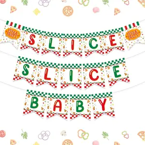 1Set Slice Slice Baby Pizza Decorations Pizza Party Banner for Baby Shower Bachelorette Party Red and Green Fast Food Party Sign Garland for Pizza Party Time