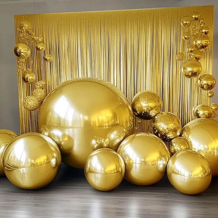 2-Pack 43" Metallic Gold Orbz Reusable Foil Balloons, Helium/Air-Fillable Decor for Baby Shower, Birthday Decor, Graduation, Balloon Decor, Orbz Shape