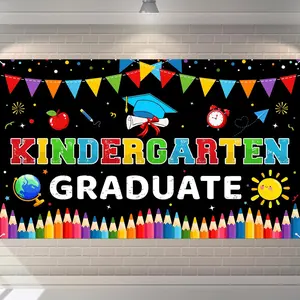 Kindergarten Graduation Banner and Backdrop 2026 - Large Preschool Graduation Decorations for Party, Last Day of School, Class of 2026