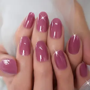 24pcs Elegant Purple Oval Press-On Nail Set with Glossy Finish, Includes Nail File & Dual-Sided Adhesive - Medium Length, Solid Color Effortless Chic Look