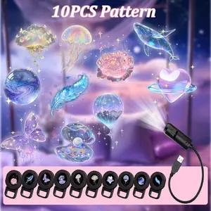 3/6/10pc LED Dream Projection Night Light, 360° Rotating Projector with Rose, Whale, Butterfly, Cloud & Planet Patterns, LED Ambient Light
