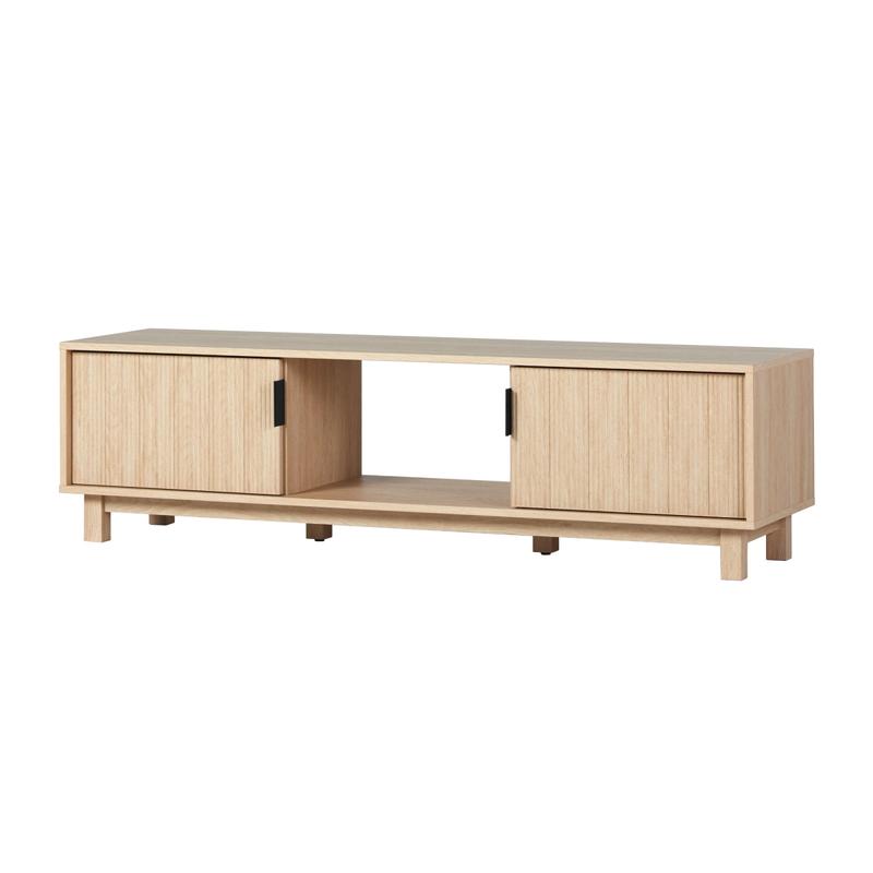 Walker Edison ARUM2FCO Coastal Oak MDF Wood TV Stand - Sturdy, Space-Saving, Modern Freestanding, 2 Reeded Doors, Minimalist Metal Hardware, 16x15.75x58 in, Fits Up to 65 in TVs, 57 lbs Capacity, Assembly Required, Durable TV Stands & Multimedia Centres