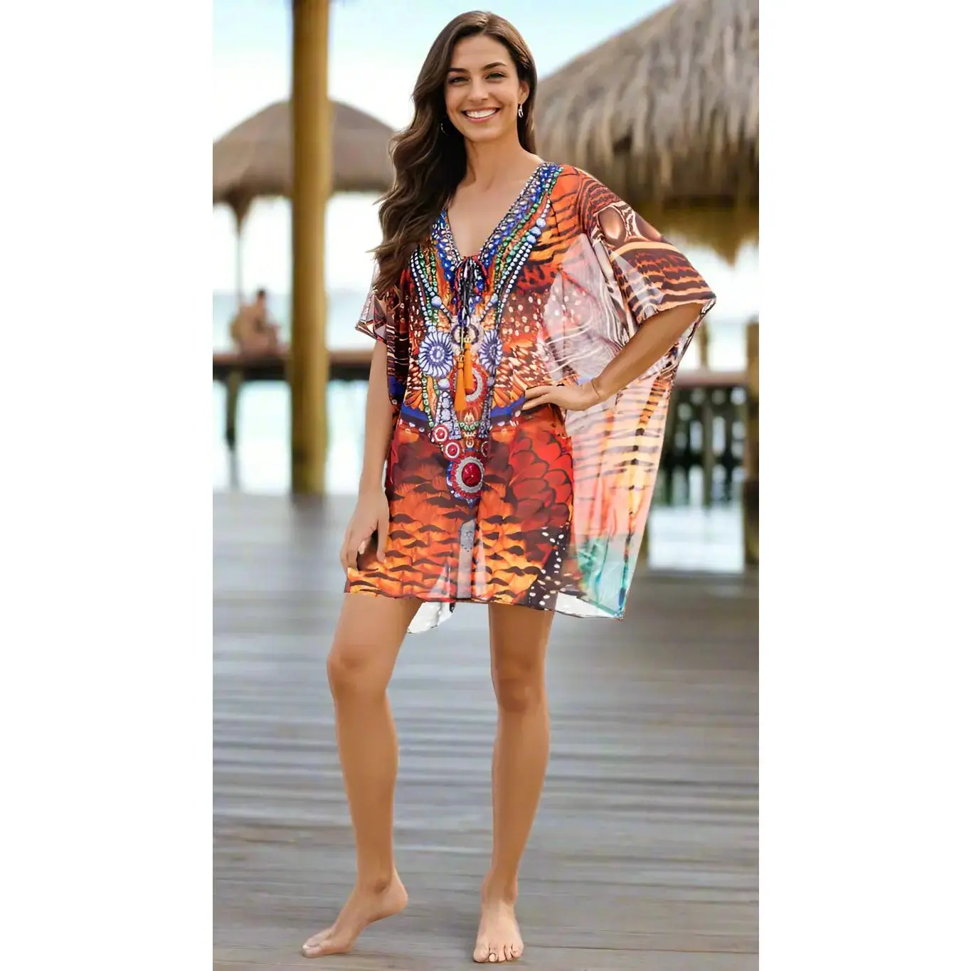 Sheer Animal-Print Kaftan Cover-Up
