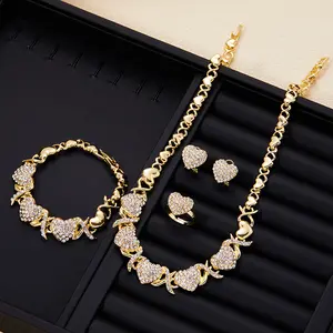 4pcs/set, Classic and Popular Heart-shaped Pendant Necklace, Ring, Earring, Bracelet Set, Engagement Gift, Bridal Wedding Accessory