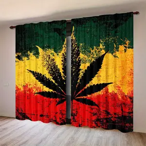2 Piece Leaf Window Decor Half Light Blocking Curtains, Polyester Material, Hemp Leaf Pattern, Ideal for Kitchen Bedroom Living Room