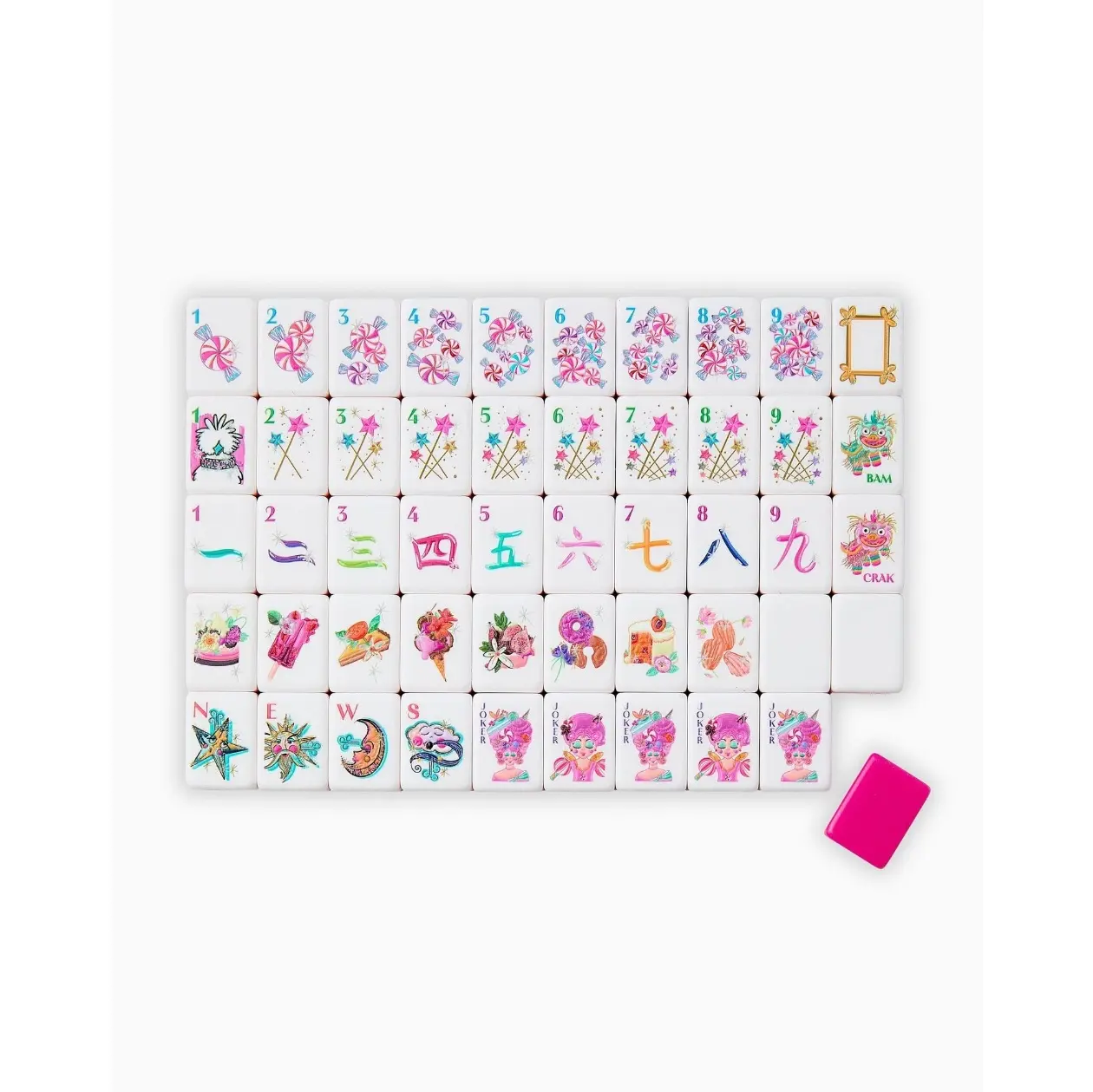 Value 32mm Mahjong set with 160 tiles, multiple options available: pink, fuchsia, green, light yellow, purple—perfect for family gatherings and tabletop fun