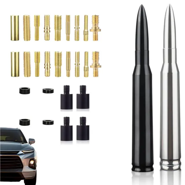 Chrome 50 Cal Bullet Antenna, Universal Auto Replacement Part, Car Accessories for GMC Sierra 1500, Chevy, Dodge Ram, Silverado 1500-3500, Ford F150-F350, Vehicle Accessories