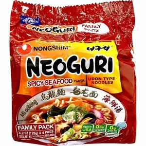 NONGSHIM Korean Chewy Neoguri Spicy Savory Seafood Soup Instant Noodles, 4-Pack, 16.9oz, Ambient Pantry Food