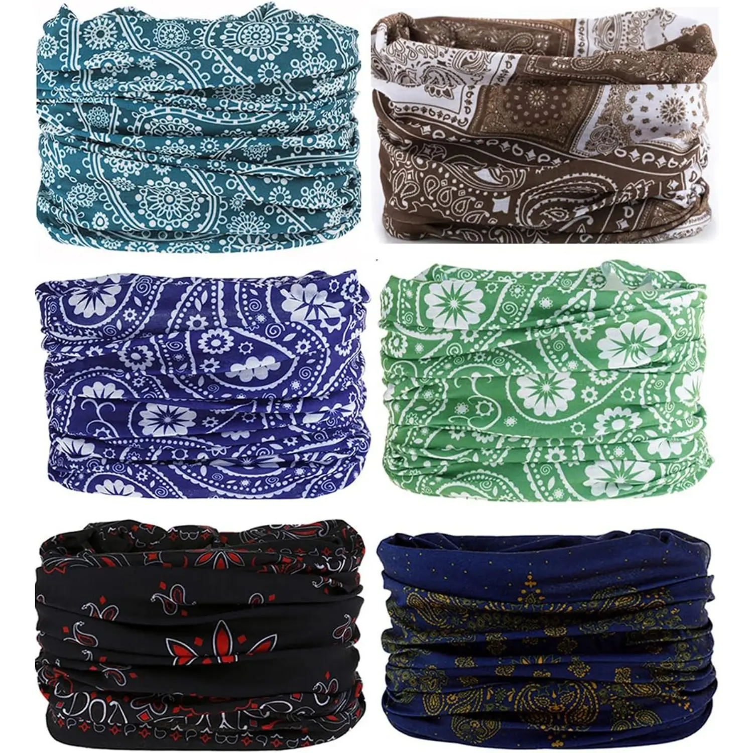 6 Pack Neck Gaiter Face Cover Multi Use Headband Bandana Stretch Microfiber Tube Scarf for Running Cycling Hiking Outdoor Sports