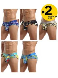 2/3/4 Pcs Random Color Men's Low-Rise Briefs, Slim Fit, Vibrant Tropical Print & Breathable Mesh, Bikini Style, Casual Style Underwear, Casual Comfy Underwear, Comfortable for Home & Daily Casual Wear, Set