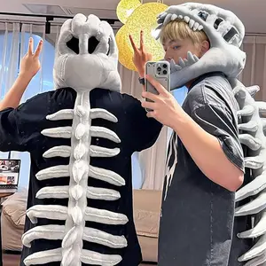 【Summer Vibe】 Jurassic Park Dinosaur Skeleton Headpiece Fun Role Play Plush Toy Creative Prank Gift for Kids Family and Friends Plush Material Perfect for Role Playing and Pranks