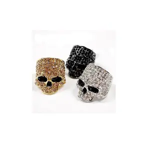 Punk-style rhinestone skull ring, ghost head full diamond metal ring, hip-hop punk nightclub exaggerated ring