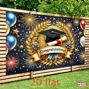 1pc 2D Flat Graduation Congratulations Banner, Durable Polyester with Vibrant Print & Graduation Motif (Diploma & Laurel Design), Ideal for Indoor/Outdoor Party Decor & Photography Studio Props, Textile Party Decoration