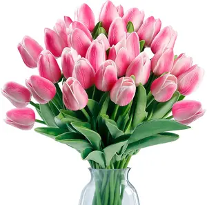 15 Pcs Fake Tulips Artificial Flowers Real Touch PU Faux Flowers Tulip Stems for Wedding Spring Bouquet Floral Arrangement Home Party Office Decorations for Mother's Day