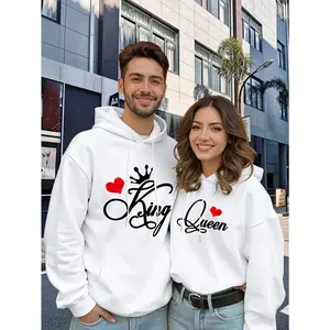 2025 Unisex Couple's Thick Hooded Cotton Sweatshirts, Geometric Love Print Casual Clothes, Multi-Size Loose Autumn-Winter Sports Outerwear, Women-Friendly Matching Gift, Machine-Washable Soft Ins Hot-Selling Style