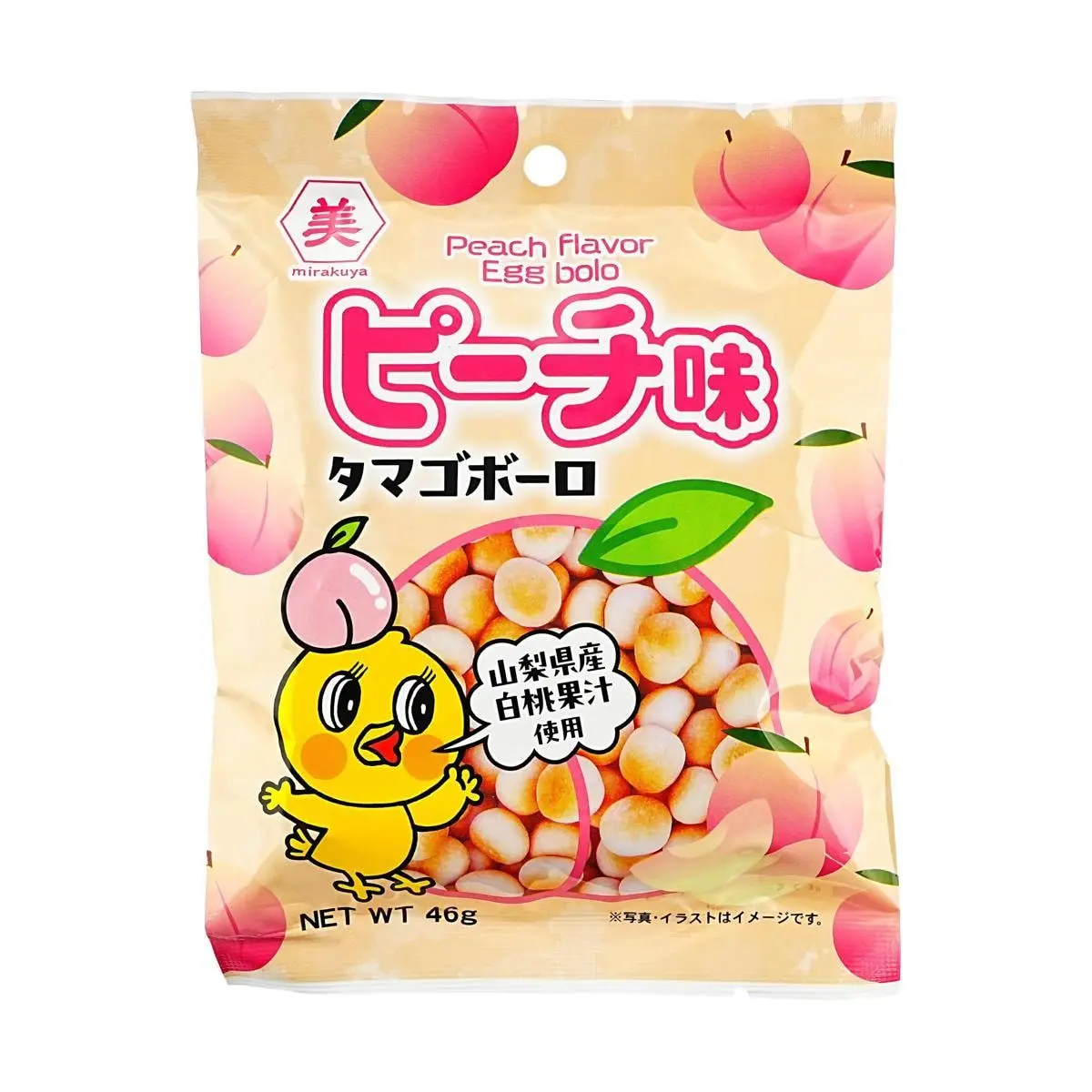 MIRAKUYA Japanese Peach Flavor Egg Wafers - Crispy Snack Cakes 46g