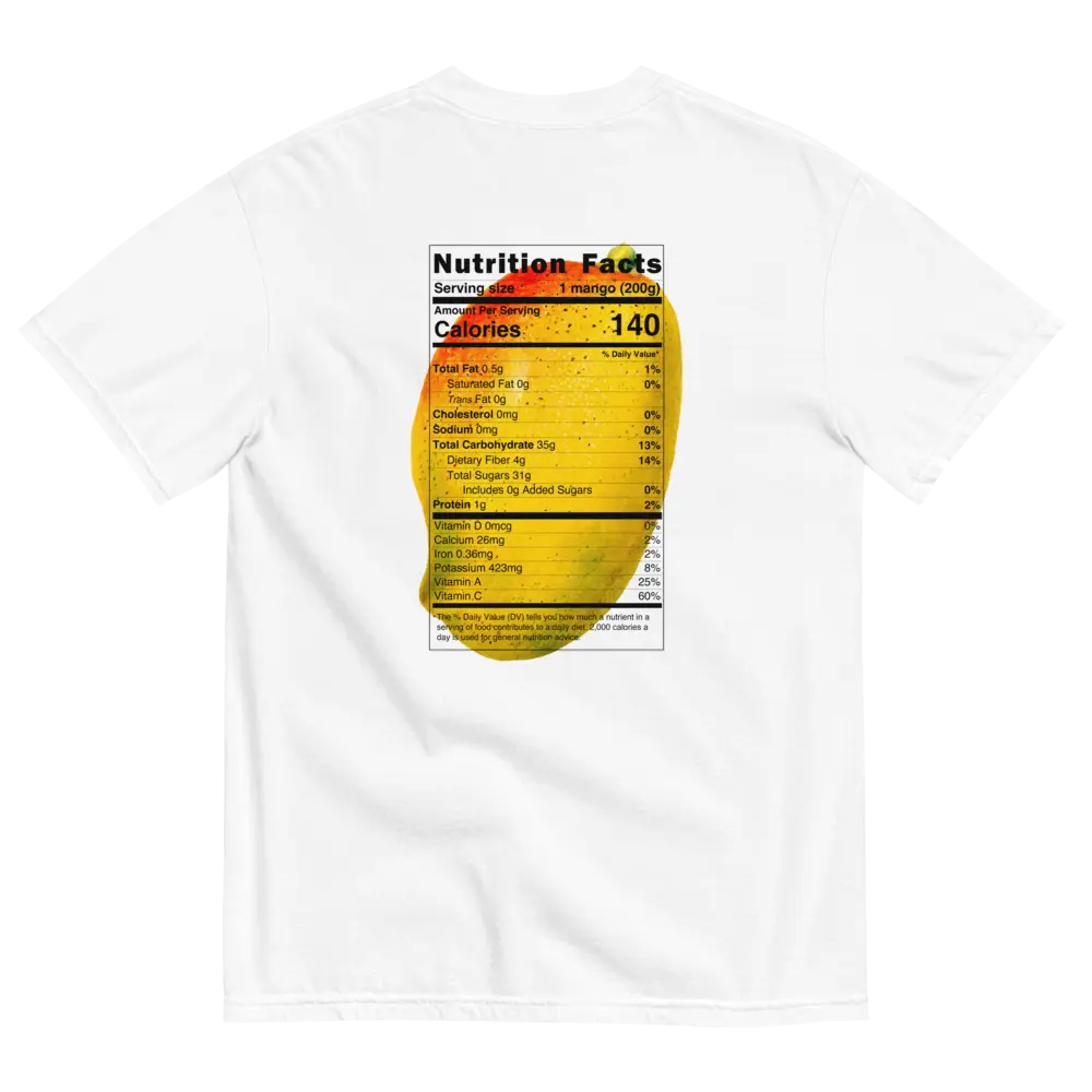 Men's Round Neck Shortsleeve Graphic Tee - Menswear Casual Top with No Closure, Mango Nutrition Label Design