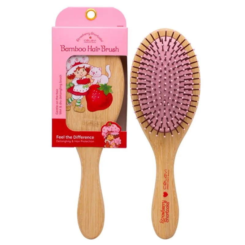 Berry Shortcake Wooden Paddle Brush - Bamboo Handle Pink Color for Gentle Brushing Ideal for Cleaning & Maintaining Hair Detangling & Smoothness - Paddlebrush