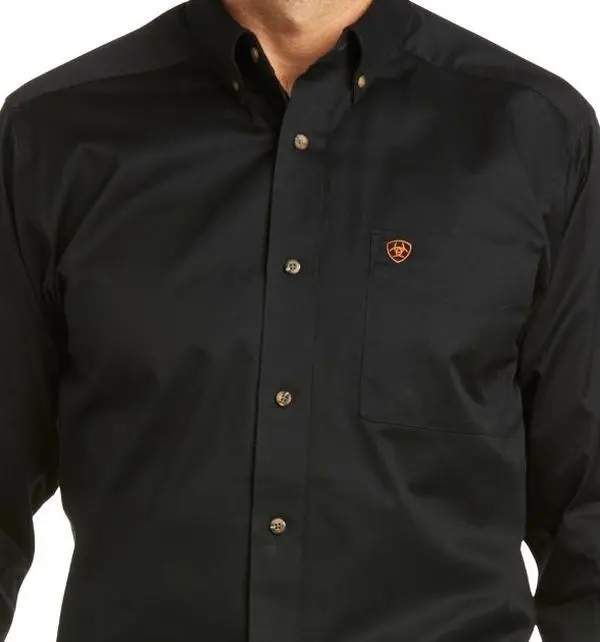 Ariat Men's Solid Twill Fitted Long Sleeve Western Shirt - Black