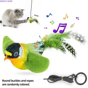Electronic Chirping Bird Cat Toy, Sound & Touch Activated Interactive Wand Teaser for Indoor Cats, Lifelike Feather Bird Design Stress Relief & Boredom Relief Cat Toy, Birthday Gift for Cats