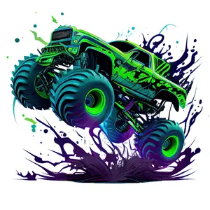 Green Monster Truck Direct To Film Print. DTF Print, Ready To Press Print for T shirts