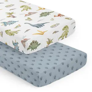Sweet Jojo Designs Watercolor Dinosaur Dino Boy Baby Fitted Crib Sheet Set Infant Newborn Nursery Toddler Bed Room Standard Mattress 2p Blue Tracks Footprint Green Modern Dinosaurs Animal Nature