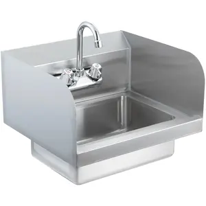 【FathersDayGift】VEVOR Commercial Hand Sink with Faucet and Side Splash,  NSF Stainless Steel Sink for Washing, Small Hand Washing Sink, Wall Mount Hand Basin for Restaurant, Kitchen, Bar, Garage and Home, 17x12.8 inch