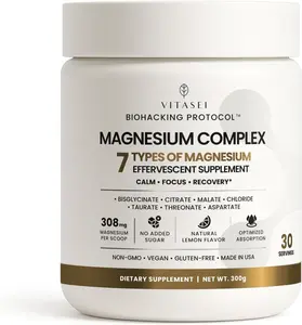 Vitasei Magnesium Total Care – 7 Types of Magnesium Effervescent Powder – With Citrate, Glycinate, Malate, Threonate, Taurate – Magnesium Supplement for Calm, Focus & Recovery – 10.58 oz (30 Servings)