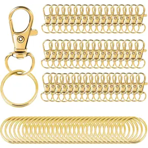 100PCS Gold Swivel Clasps Lanyard Snap Hooks with Key Rings, Key Chain Clip Hooks Lobster Claw Clasps for Keychains Jewelry DIY Crafts