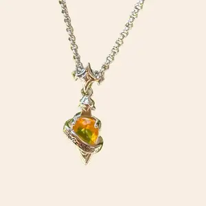 Felix Felicis Potion Bottle Necklace Liquid Luck Charm Witchy Potter Fan Gift with Yellow Gemstone Pendant