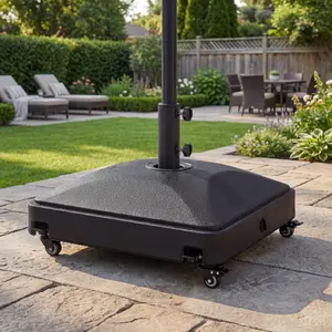 【4 Castors with 2 Lockable】Costoffs Fillable Umbrella Base Stand with Lockable Castors, 37L Capacity Holds Water or Sand, 22x22x15.5 Inch Square Design