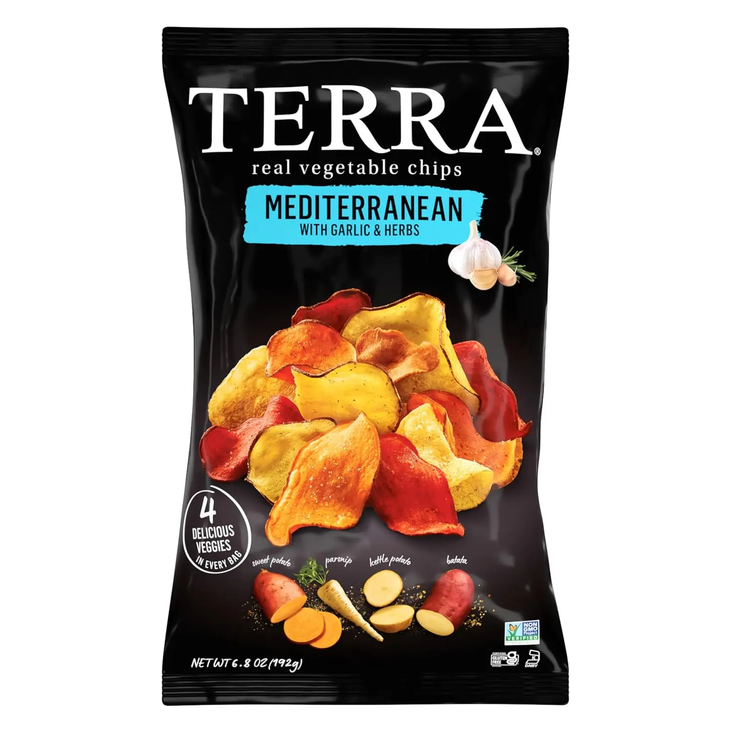 Terra Mediterranean Garlic & Herbs Plant-Based Gluten-Free Artificial-Free Vegetable Snack Chips, 6.8 Oz