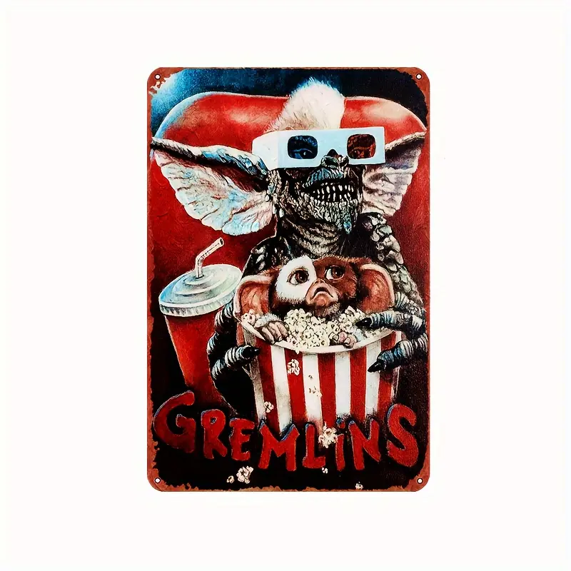 Vintage Gremlins Horror Movie Tin Poster Sign - Style 1 Retro Decorative Tinplate Printing Art, 8x12 in House Wall Decoration, Room Decor for Cafe, Restaurants