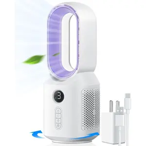 106° Oscillating Bladeless Desktop Fan - 3 Speeds, LED Light, Small Indoor Office USB Mobile Fan
