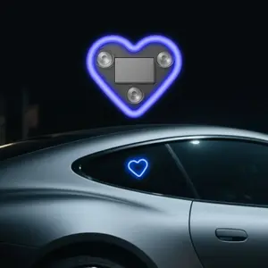 New Car Solar Triangle Window Heart-Shaped Glowing Atmosphere Light, Internal Wire-Free LED Neon Lamp, Interior Decoration, Car Ambient Light