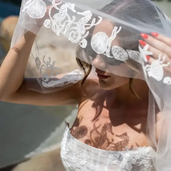 Sea You At The Altar Wedding Veil - Hand Drawn Coastal Bridal Veil, Embroidered Seahorse Waltz Length Veil Charlotte Guernsey, Beach Wedding Veil, Nautical Bridal Accessory, Seashell Sand Dollar Detail, Handmade Whimsical Bridal Veil
