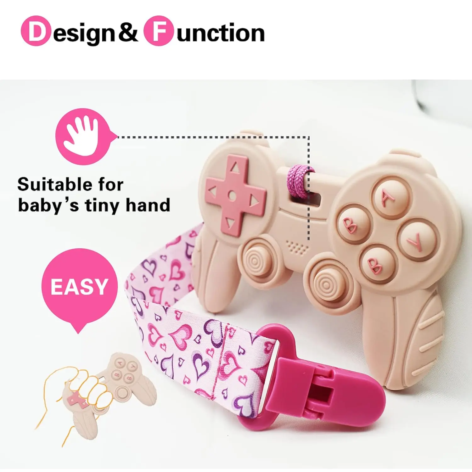 Cool Remote Game Control Teething Toy  Babies 0-6 6-12 Months,Game Controller Teether  Gamer Parents,Baby's First Valentines Day Gifts,Silicone Remote Chew Toys(Pink