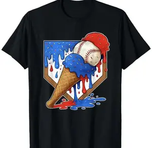 Distressed Baseball Ice Cream Drip Graphic Tee, Youth Unisex Crewneck Shirt, Men Women Casual Summer Streetwear, Funny Sports Baseball Tee, Daily Wear, #fyp #viral #ootd