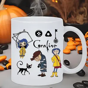 1pc Coraline Movie Mug - Official Character Design with Coraline, Keeps Drinks Hot/Cold Longer, Ceramic Coffee Cup for Tim Burton Fans, Birthday/Christmas Gift for Movie Lovers - Hand Wash Only, Movie Themed Gifts, Hot And Cold Drinks, Whimsical Character