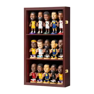 Bobblehead Display Case Action Figure Display Case Bobble Head Shadow Box Wall Cabinet for 15 Figurines Display with Lockable Anti Fade Uv Protection for Bobble Head, Action Toy Figures,Mahogany
