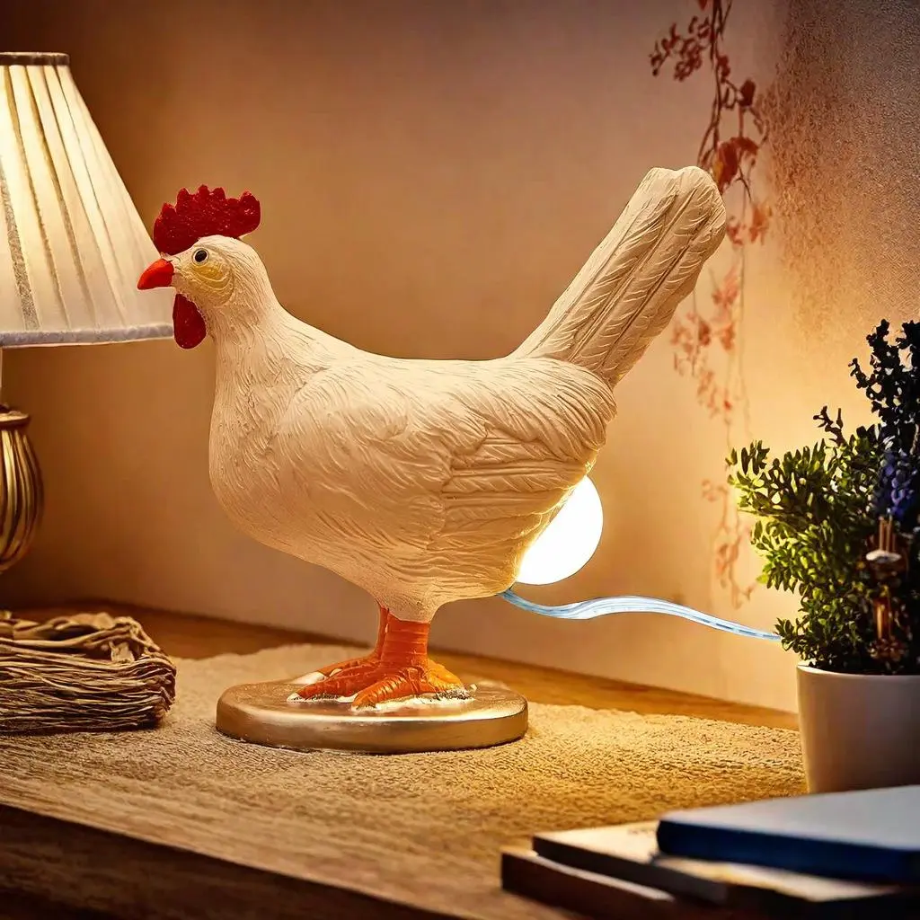 1pc Porch Goose & Chicken Statue egg-laying chicken night light, Resin table lamp, Decorative Lamps, Home decor for bedroom, desk lighting, Indoor Decorative Light, holiday or birthday gift