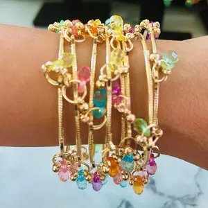 8pcs Must-Have Kashmiri Bangle Stack!  Handcrafted Rainbow Crystal Charms | Perfect for Festivals & Weddings