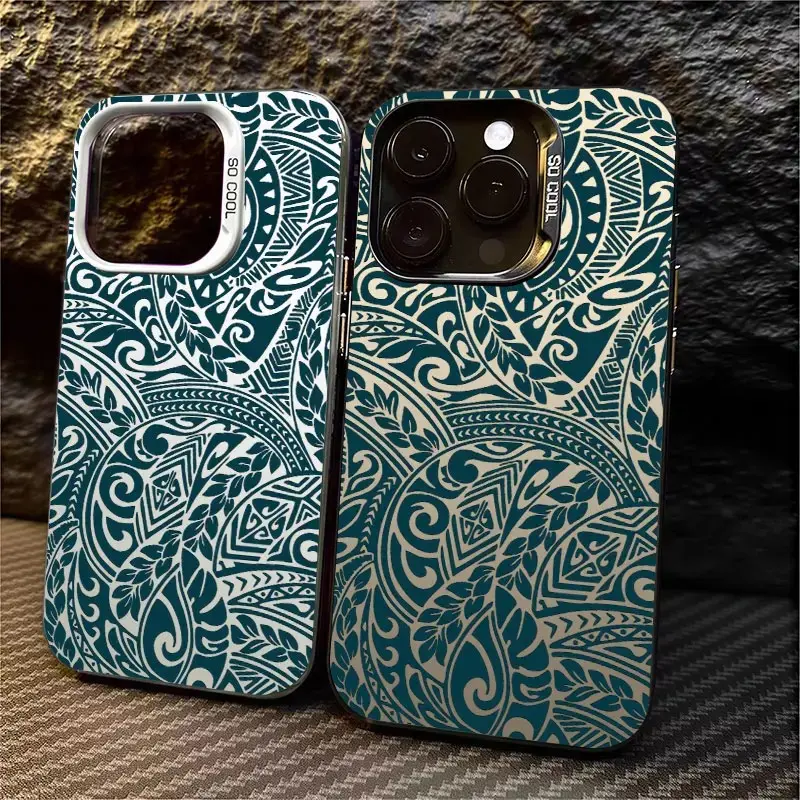 Polynesian Tribal Swirl Leaf Pattern Shockproof Silicone Shell Phone Case - Dark Ethnic Tattoo Style, Waterproof Cover, Protective Mobile Accessory with Precise Cutouts for iPhone 17/16/15/14/13/12/11 Plus Pro Max, Boho Gift, 360 Degree
